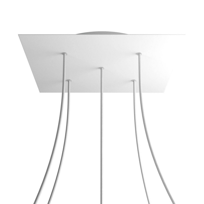 creative cables Čtvercový stropní baldachýn ROSE ONE, 400 mm, 5 otvorů a 4 boční otvory Barva komponentu: Matná bílá, Barva montury: Bílá