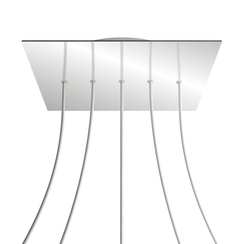 creative cables Čtvercový stropní baldachýn ROSE ONE, 400 mm, 5 otvorů a 4 boční otvory - lineární Barva komponentu: Zrcadlo, Barva montury: Bílá