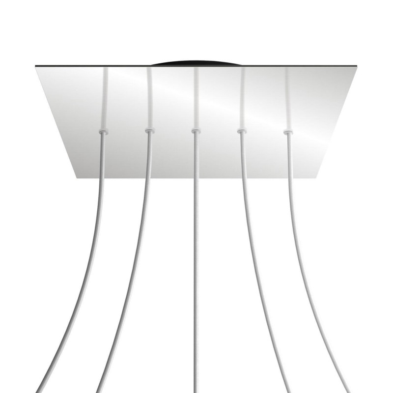 creative cables Čtvercový stropní baldachýn ROSE ONE, 400 mm, 5 otvorů a 4 boční otvory - lineární Barva komponentu: Černá zrcadlo, Barva montury: Černá