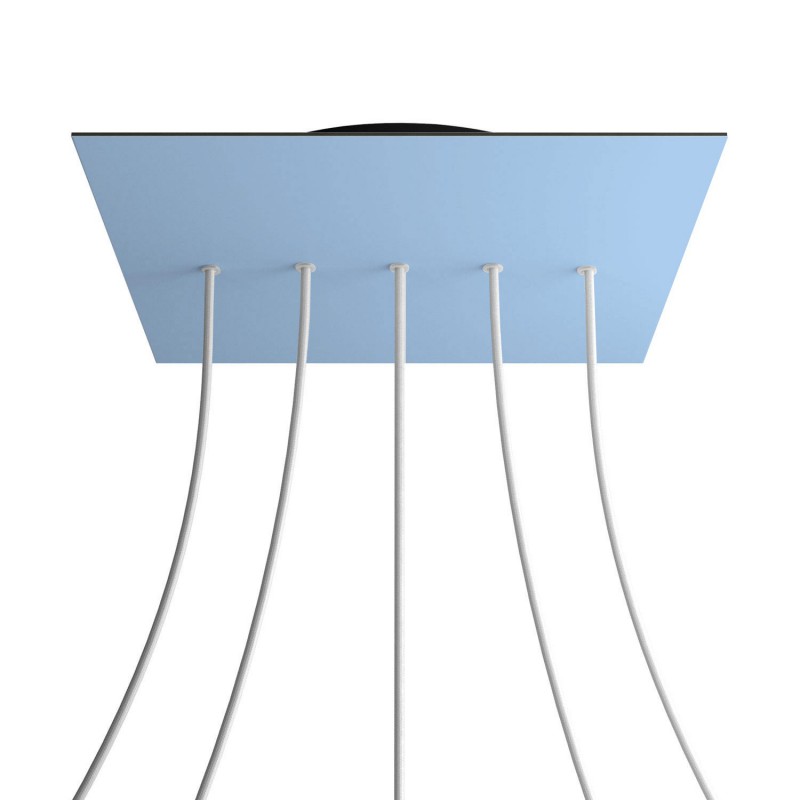 creative cables Čtvercový stropní baldachýn ROSE ONE, 400 mm, 5 otvorů a 4 boční otvory - lineární Barva komponentu: Světle modrá, Barva montury: Černá
