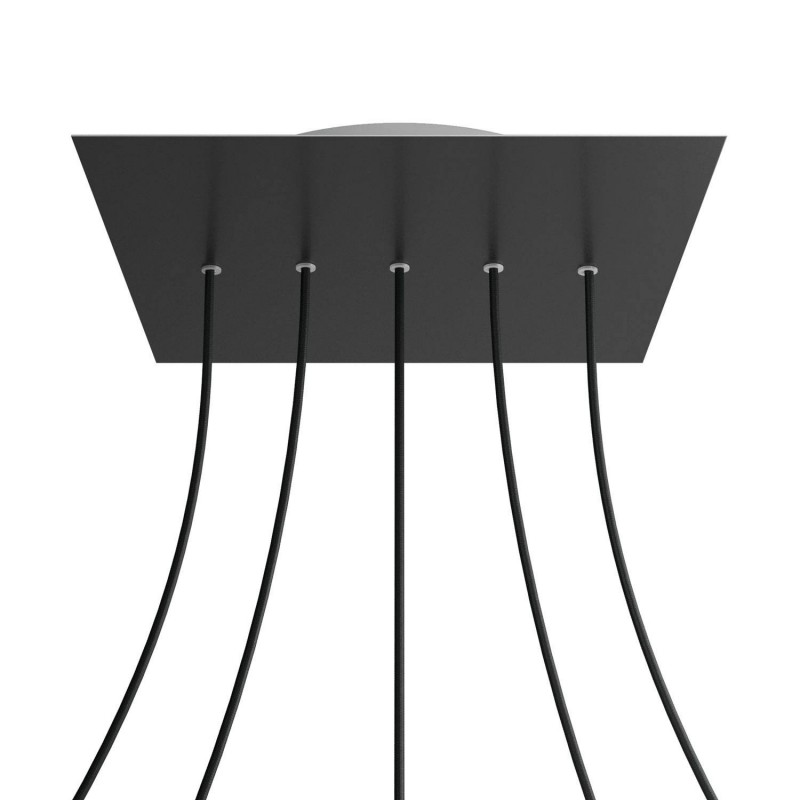 creative cables Čtvercový stropní baldachýn ROSE ONE, 400 mm, 5 otvorů a 4 boční otvory - lineární Barva komponentu: Matná černá, Barva montury: Bílá