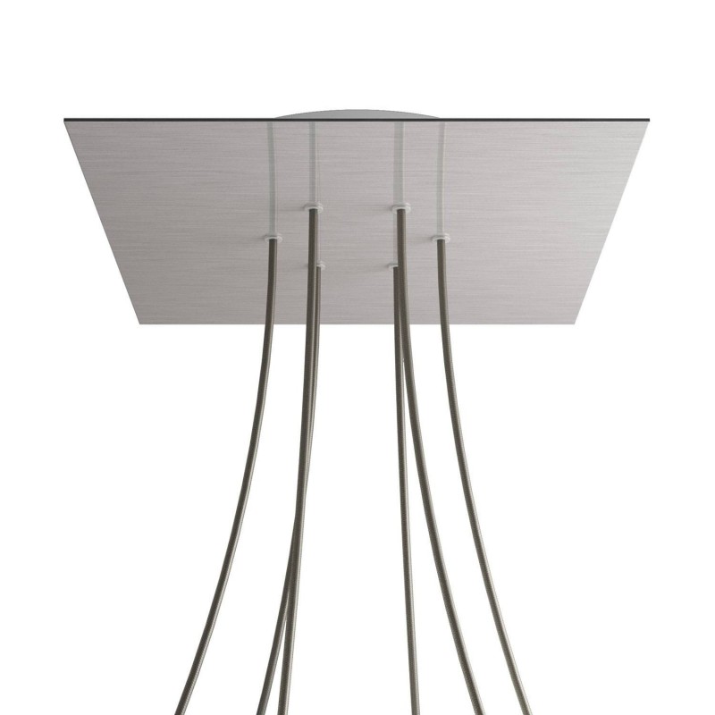 creative cables Čtvercový stropní baldachýn ROSE ONE, 400 mm, 6 otvorů a 4 boční otvory Barva komponentu: Hladký ocelový dibond, Barva montury: Bílá