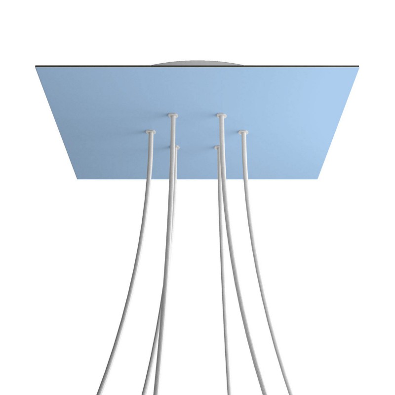 creative cables Čtvercový stropní baldachýn ROSE ONE, 400 mm, 6 otvorů a 4 boční otvory Barva komponentu: Světle modrá, Barva montury: Bílá