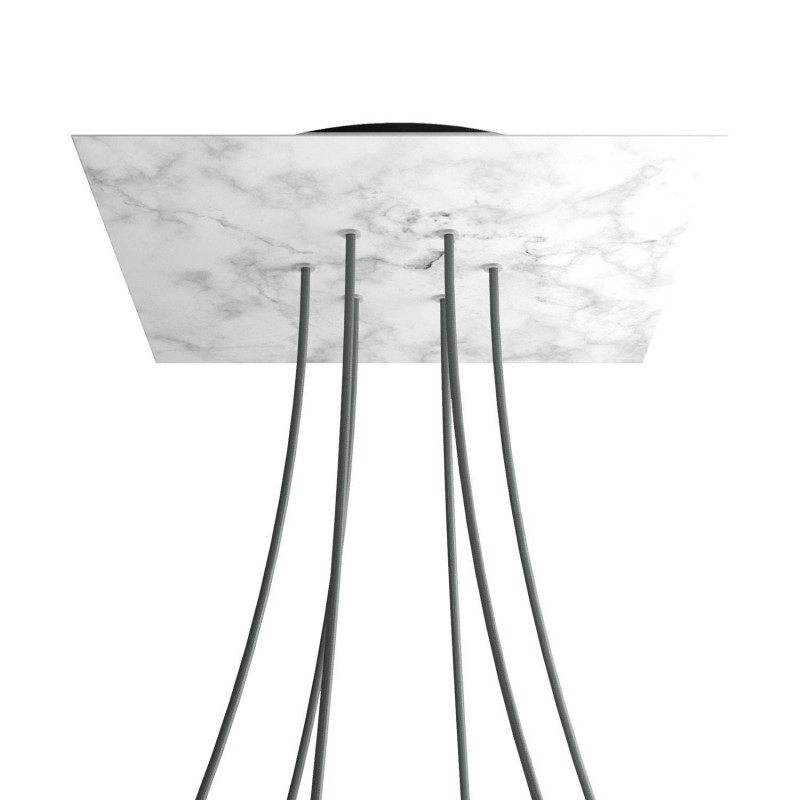 creative cables Čtvercový stropní baldachýn ROSE ONE, 400 mm, 6 otvorů a 4 boční otvory Barva komponentu: Mramor carara, Barva montury: Černá