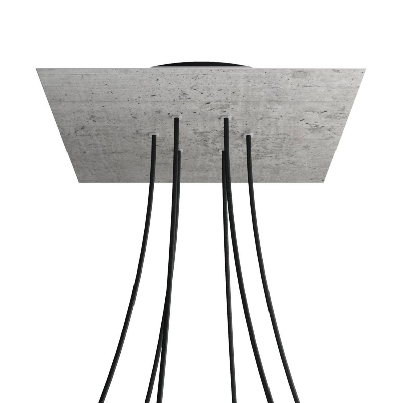 Levně creative cables Čtvercový stropní baldachýn ROSE ONE, 400 mm, 6 otvorů a 4 boční otvory Barva komponentu: Beton, Barva montury: Černá