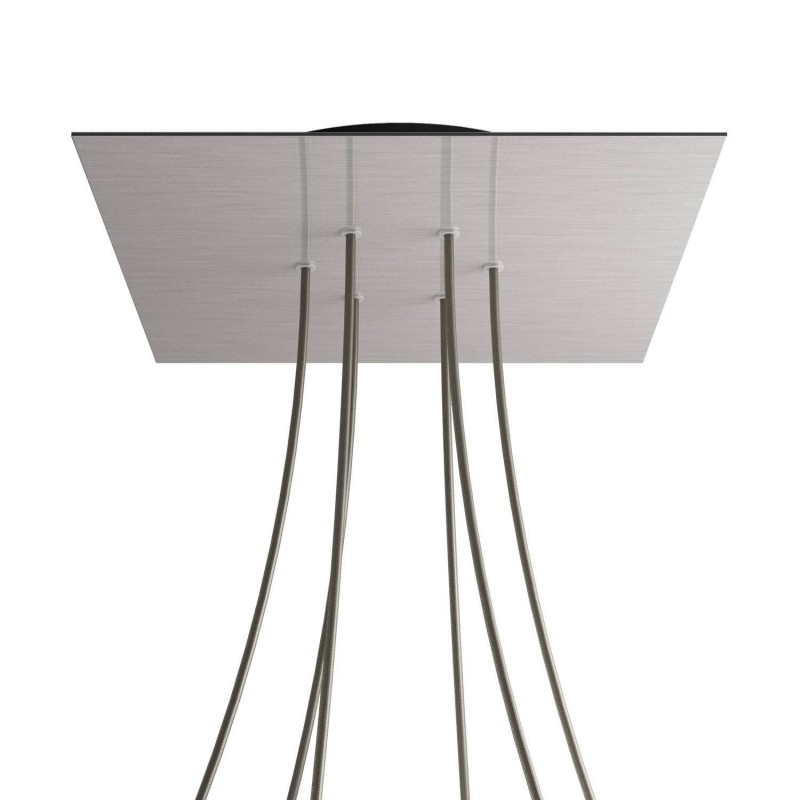 creative cables Čtvercový stropní baldachýn ROSE ONE, 400 mm, 6 otvorů a 4 boční otvory Barva komponentu: Hladký ocelový dibond, Barva montury: Černá