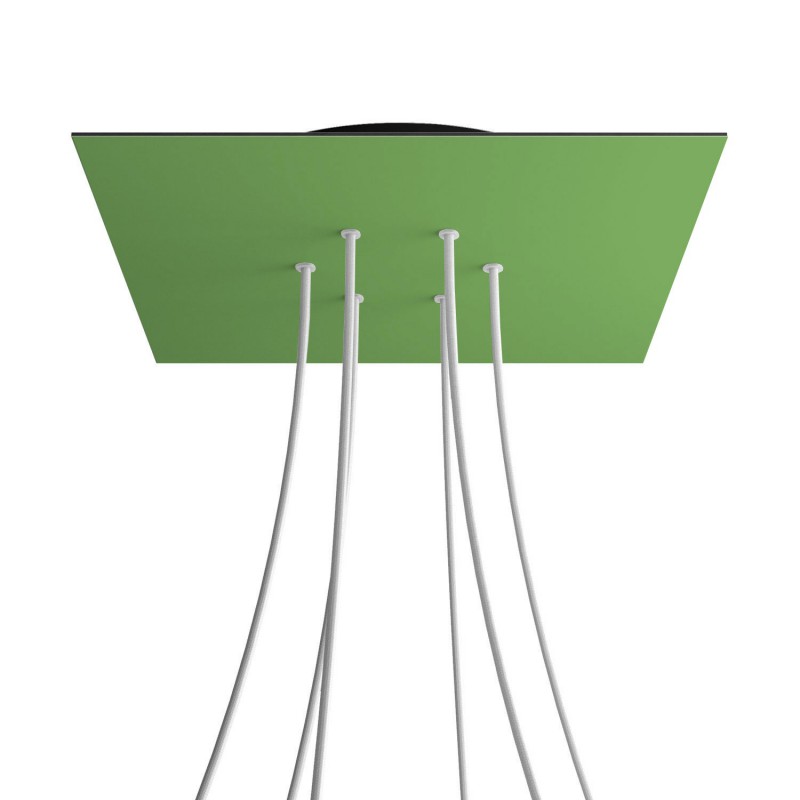Levně creative cables Čtvercový stropní baldachýn ROSE ONE, 400 mm, 6 otvorů a 4 boční otvory Barva komponentu: Světle zelená, Barva montury: Černá