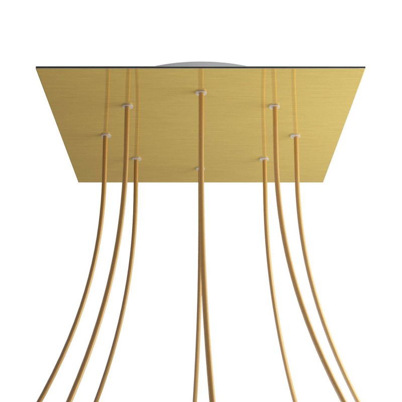 creative cables Čtvercový stropní baldachýn ROSE ONE, 400 mm, 8 otvorů a 4 boční otvory Barva komponentu: Hladký mosazný dibond, Barva montury: Bílá