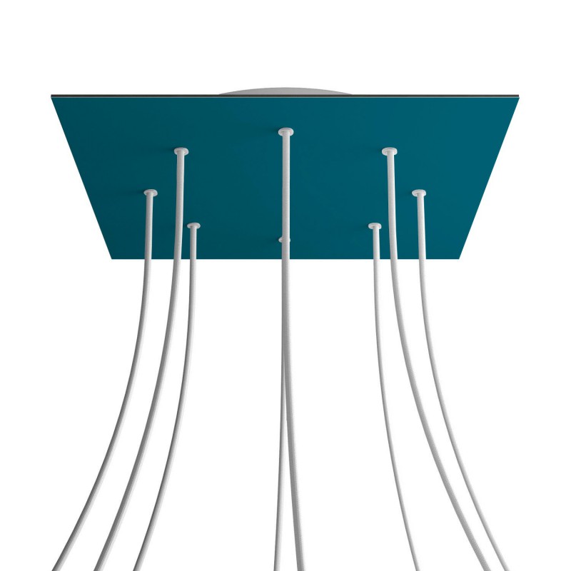creative cables Čtvercový stropní baldachýn ROSE ONE, 400 mm, 8 otvorů a 4 boční otvory Barva komponentu: Petrolejová, Barva montury: Bílá