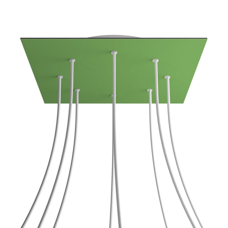 creative cables Čtvercový stropní baldachýn ROSE ONE, 400 mm, 8 otvorů a 4 boční otvory Barva komponentu: Světle zelená, Barva montury: Bílá