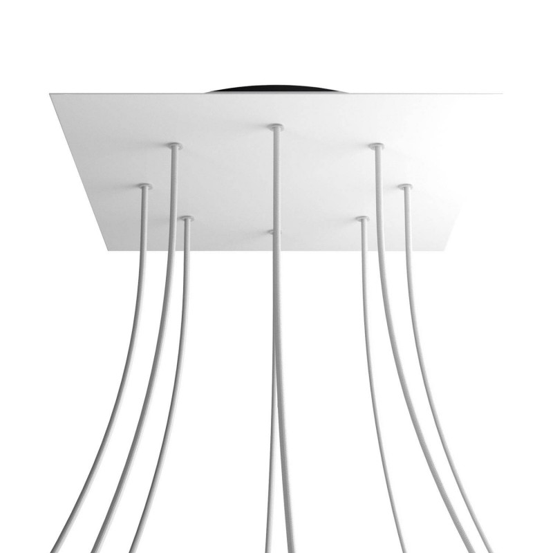 creative cables Čtvercový stropní baldachýn ROSE ONE, 400 mm, 8 otvorů a 4 boční otvory Barva komponentu: Matná bílá, Barva montury: Černá
