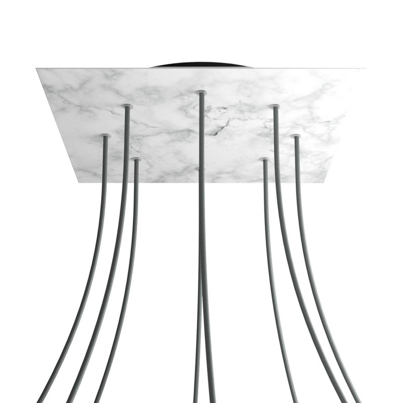 creative cables Čtvercový stropní baldachýn ROSE ONE, 400 mm, 8 otvorů a 4 boční otvory Barva komponentu: Mramor carara, Barva montury: Černá