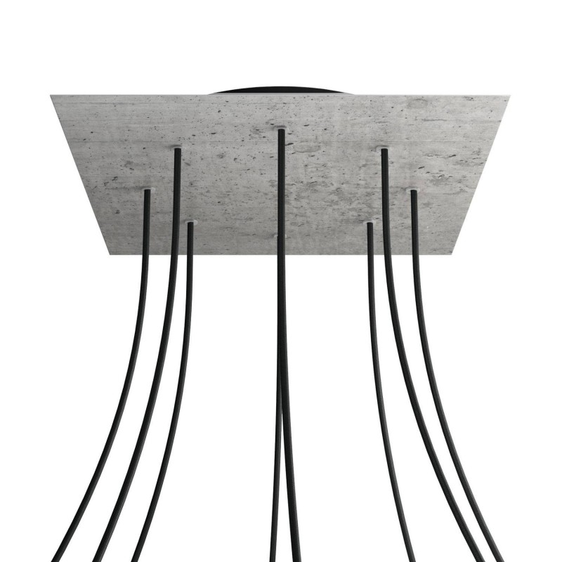creative cables Čtvercový stropní baldachýn ROSE ONE, 400 mm, 8 otvorů a 4 boční otvory Barva komponentu: Beton, Barva montury: Černá