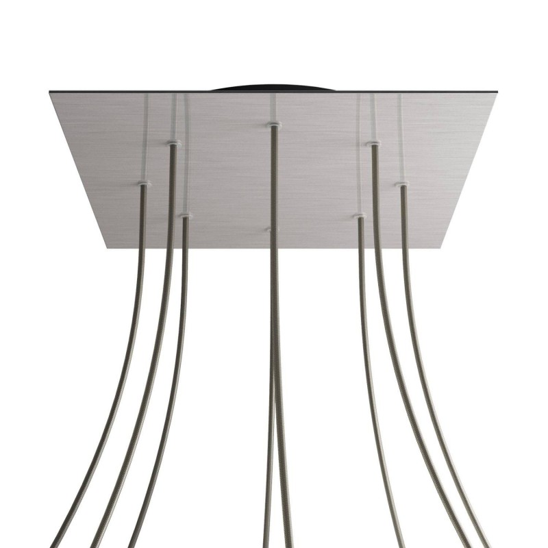 creative cables Čtvercový stropní baldachýn ROSE ONE, 400 mm, 8 otvorů a 4 boční otvory Barva komponentu: Hladký ocelový dibond, Barva montury: Černá