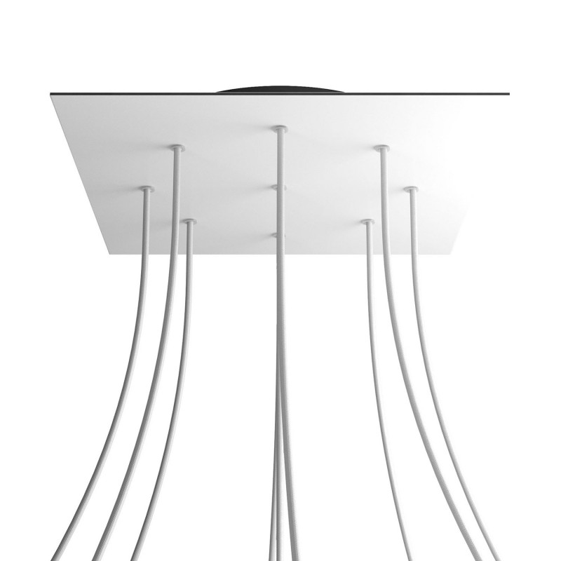 Levně creative cables Čtvercový stropní baldachýn ROSE ONE, 400 mm, 9 otvorů a 4 boční otvory Barva komponentu: Matná bílá, Barva montury: Černá