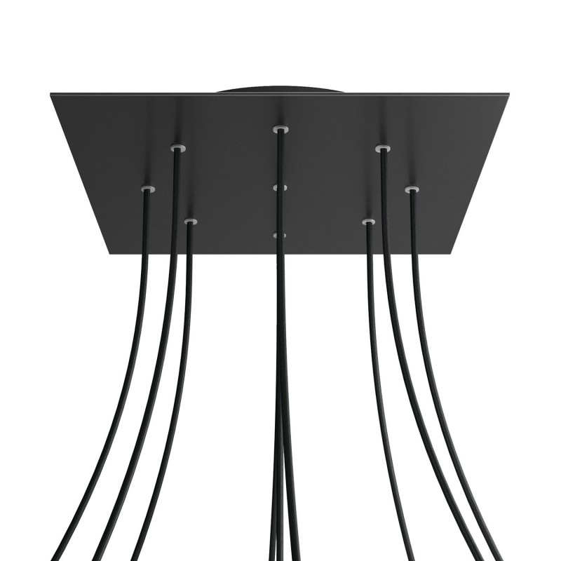 creative cables Čtvercový stropní baldachýn ROSE ONE, 400 mm, 9 otvorů a 4 boční otvory Barva komponentu: Matná černá, Barva montury: Černá