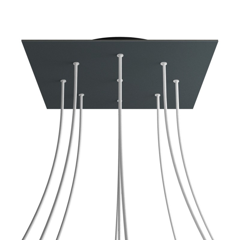 creative cables Čtvercový stropní baldachýn ROSE ONE, 400 mm, 9 otvorů a 4 boční otvory Barva komponentu: Antracit, Barva montury: Černá