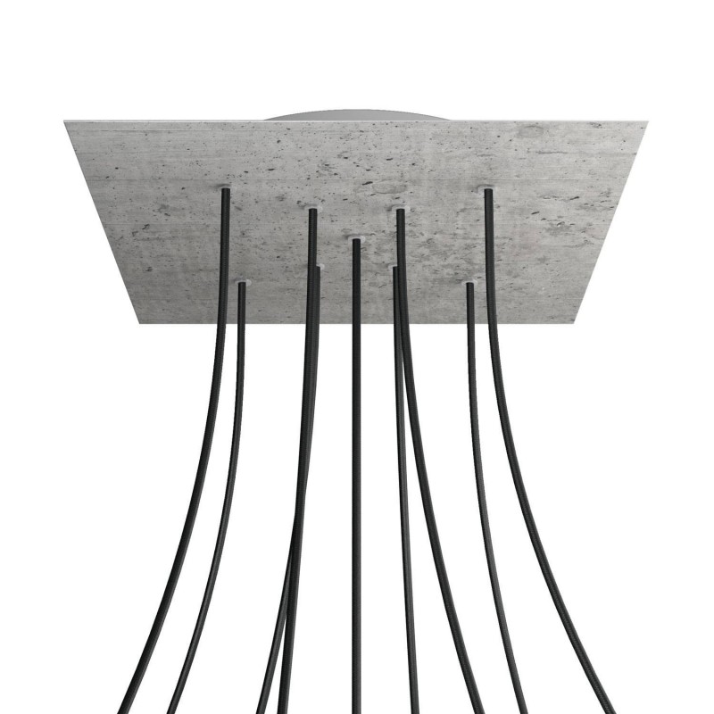 Levně creative cables Čtvercový stropní baldachýn ROSE ONE, 400 mm, 9 otvorů a 4 boční otvory - tvar X Barva komponentu: Beton, Barva montury: Bílá