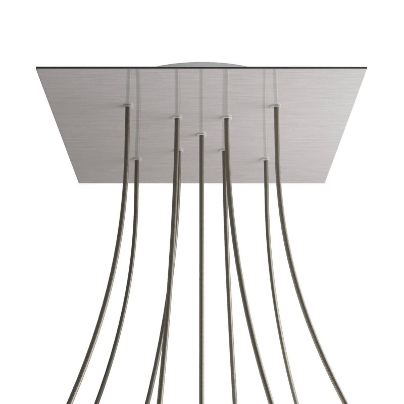 Levně creative cables Čtvercový stropní baldachýn ROSE ONE, 400 mm, 9 otvorů a 4 boční otvory - tvar X Barva komponentu: Hladký ocelový dibond, Barva montury: Bílá