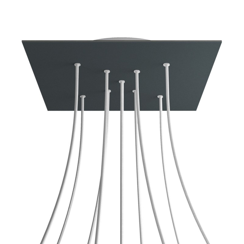 Levně creative cables Čtvercový stropní baldachýn ROSE ONE, 400 mm, 9 otvorů a 4 boční otvory - tvar X Barva komponentu: Antracit, Barva montury: Bílá