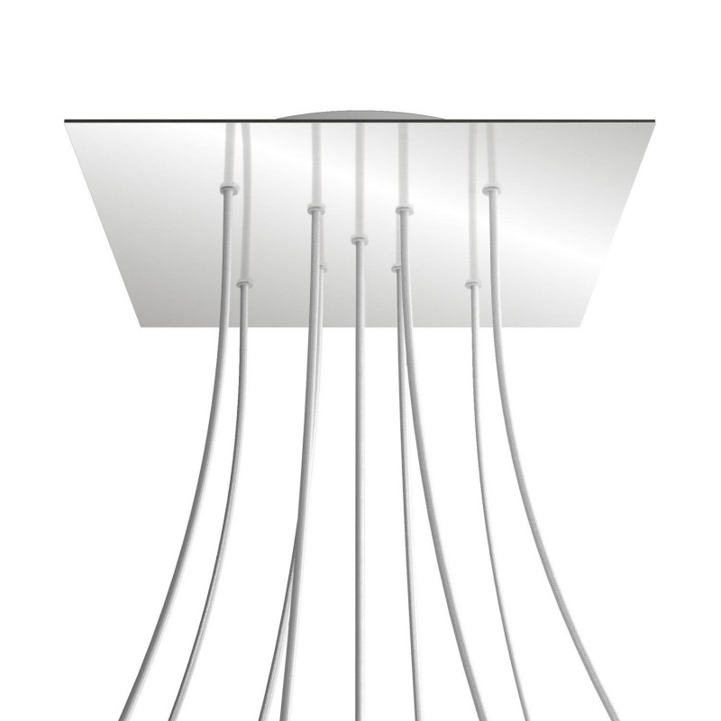 creative cables Čtvercový stropní baldachýn ROSE ONE, 400 mm, 9 otvorů a 4 boční otvory - tvar X Barva komponentu: Zrcadlo, Barva montury: Bílá