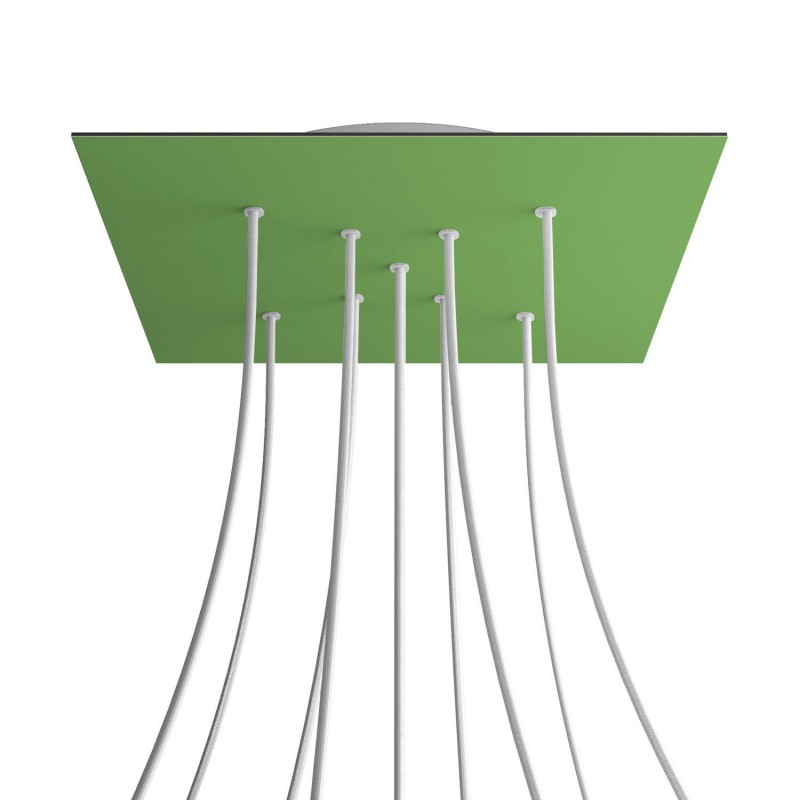 Levně creative cables Čtvercový stropní baldachýn ROSE ONE, 400 mm, 9 otvorů a 4 boční otvory - tvar X Barva komponentu: Světle zelená, Barva montury: Bílá