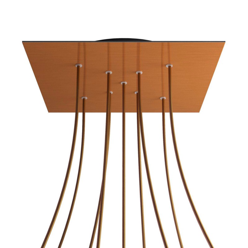 Levně creative cables Čtvercový stropní baldachýn ROSE ONE, 400 mm, 9 otvorů a 4 boční otvory - tvar X Barva komponentu: Hladký měděný dibond, Barva montury: Černá