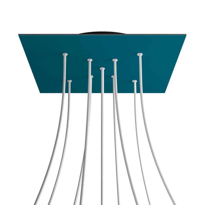 Levně creative cables Čtvercový stropní baldachýn ROSE ONE, 400 mm, 9 otvorů a 4 boční otvory - tvar X Barva komponentu: Petrolejová, Barva montury: Černá