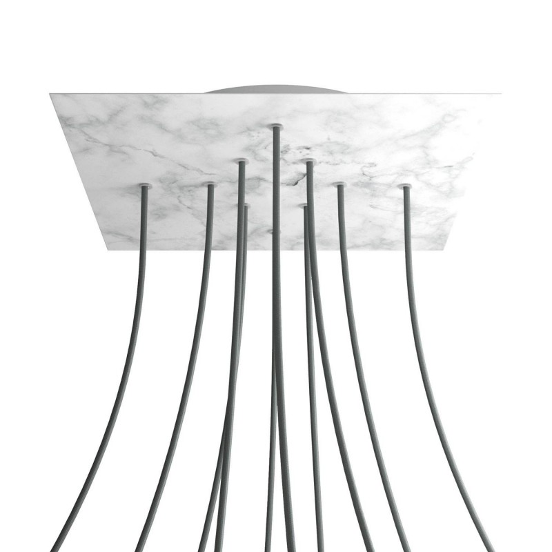 Levně creative cables Čtvercový stropní baldachýn ROSE ONE, 400 mm, 10 otvorů a 4 boční otvory Barva komponentu: Mramor carara, Barva montury: Bílá
