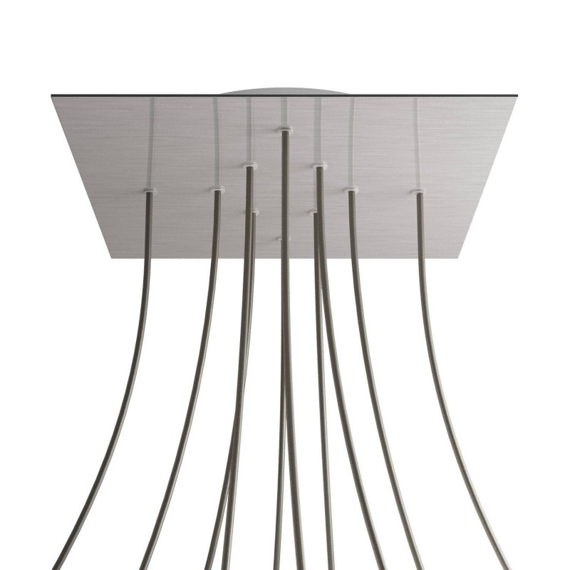 Levně creative cables Čtvercový stropní baldachýn ROSE ONE, 400 mm, 10 otvorů a 4 boční otvory Barva komponentu: Hladký ocelový dibond, Barva montury: Bílá