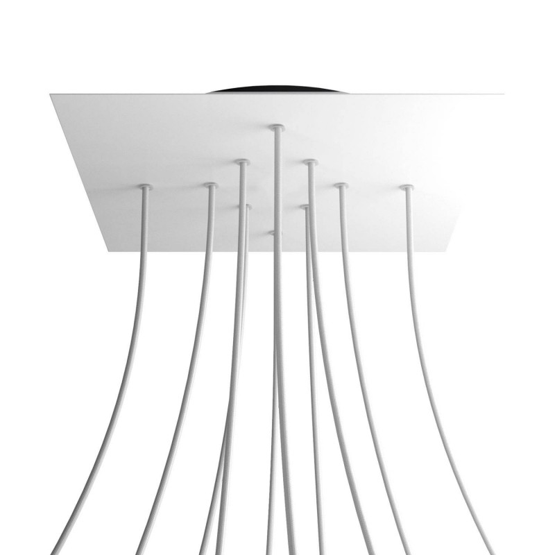 Levně creative cables Čtvercový stropní baldachýn ROSE ONE, 400 mm, 10 otvorů a 4 boční otvory Barva komponentu: Matná bílá, Barva montury: Černá