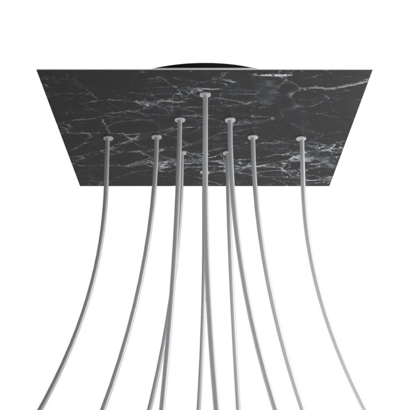 Levně creative cables Čtvercový stropní baldachýn ROSE ONE, 400 mm, 10 otvorů a 4 boční otvory Barva komponentu: Mramor marquina, Barva montury: Černá
