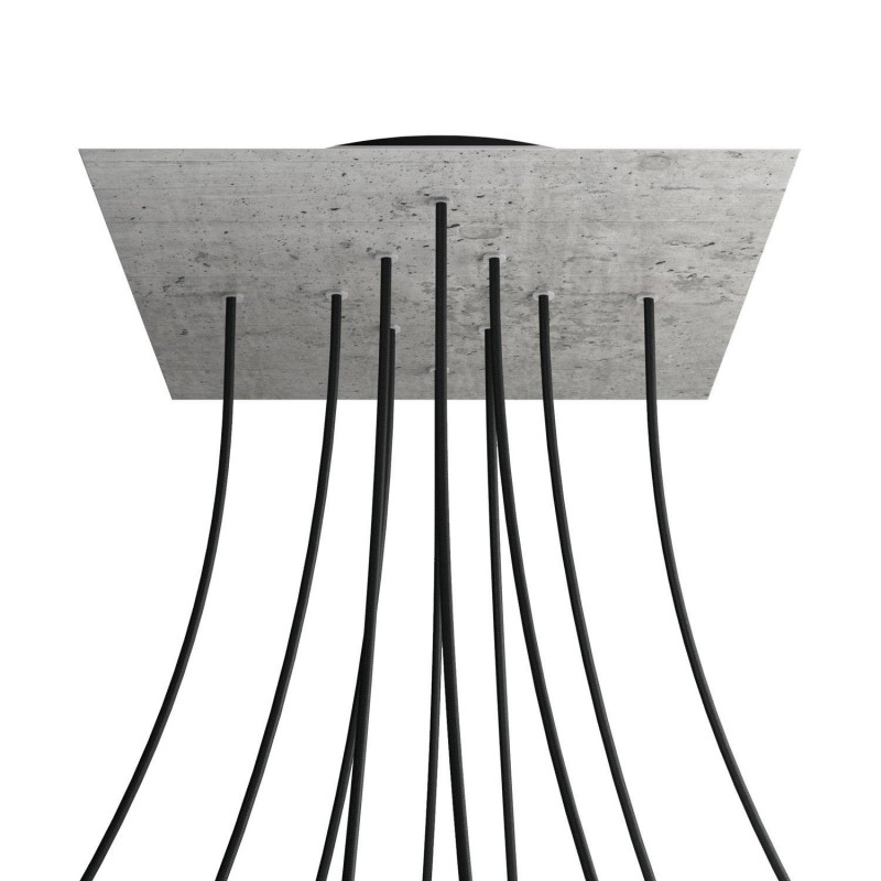 Levně creative cables Čtvercový stropní baldachýn ROSE ONE, 400 mm, 10 otvorů a 4 boční otvory Barva komponentu: Beton, Barva montury: Černá