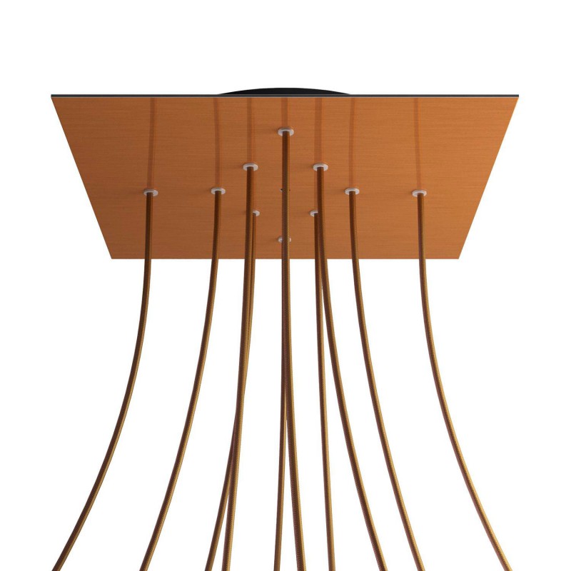 Levně creative cables Čtvercový stropní baldachýn ROSE ONE, 400 mm, 10 otvorů a 4 boční otvory Barva komponentu: Hladký měděný dibond, Barva montury: Černá
