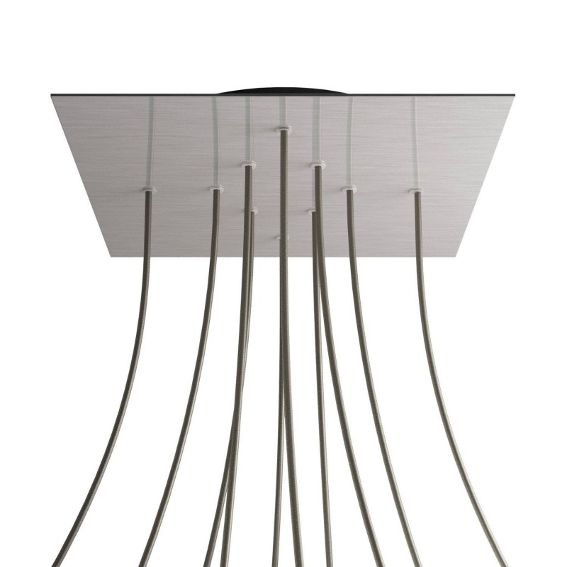 Levně creative cables Čtvercový stropní baldachýn ROSE ONE, 400 mm, 10 otvorů a 4 boční otvory Barva komponentu: Hladký ocelový dibond, Barva montury: Černá
