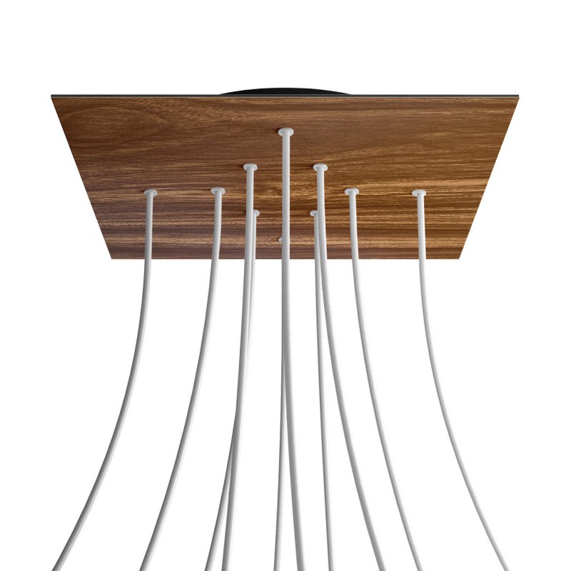 Levně creative cables Čtvercový stropní baldachýn ROSE ONE, 400 mm, 10 otvorů a 4 boční otvory Barva komponentu: Dřevo, Barva montury: Černá