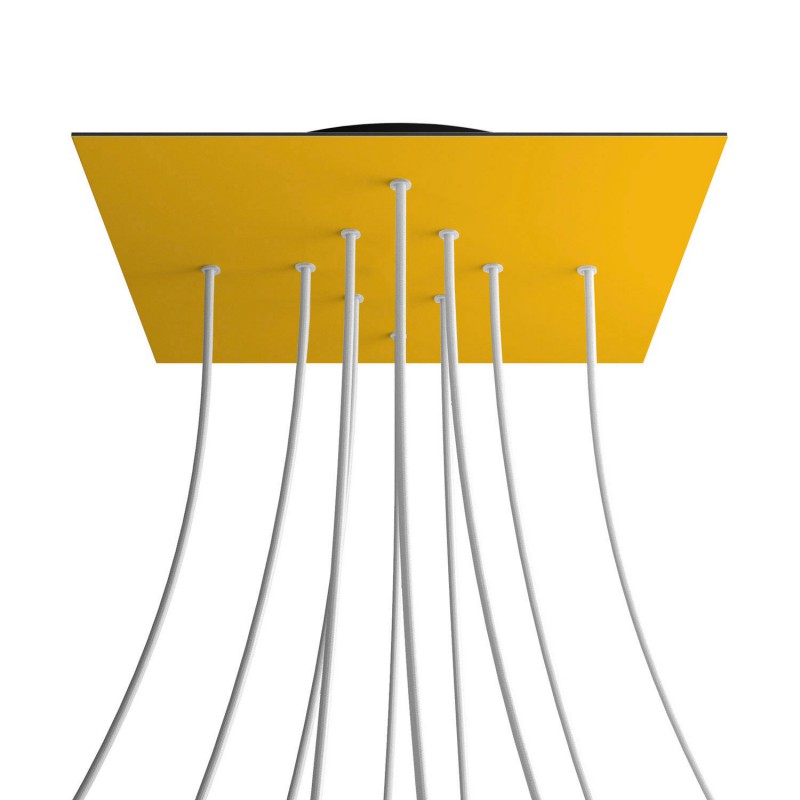 Levně creative cables Čtvercový stropní baldachýn ROSE ONE, 400 mm, 10 otvorů a 4 boční otvory Barva komponentu: Hořčicově žlutá, Barva montury: Černá