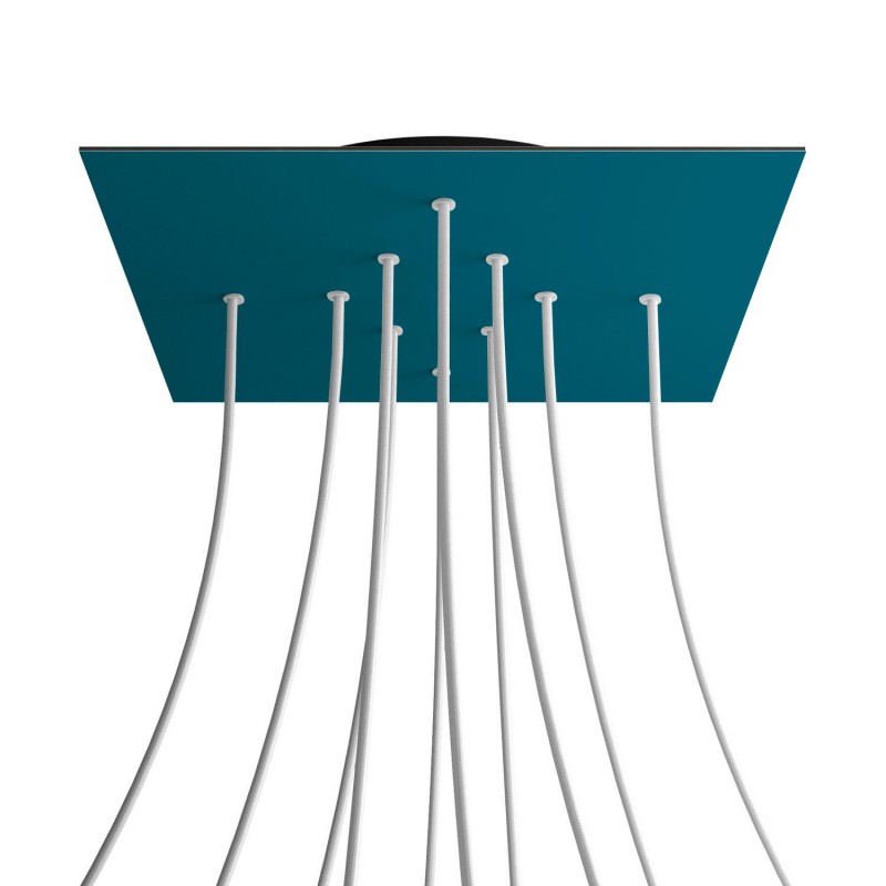 Levně creative cables Čtvercový stropní baldachýn ROSE ONE, 400 mm, 10 otvorů a 4 boční otvory Barva komponentu: Petrolejová, Barva montury: Černá