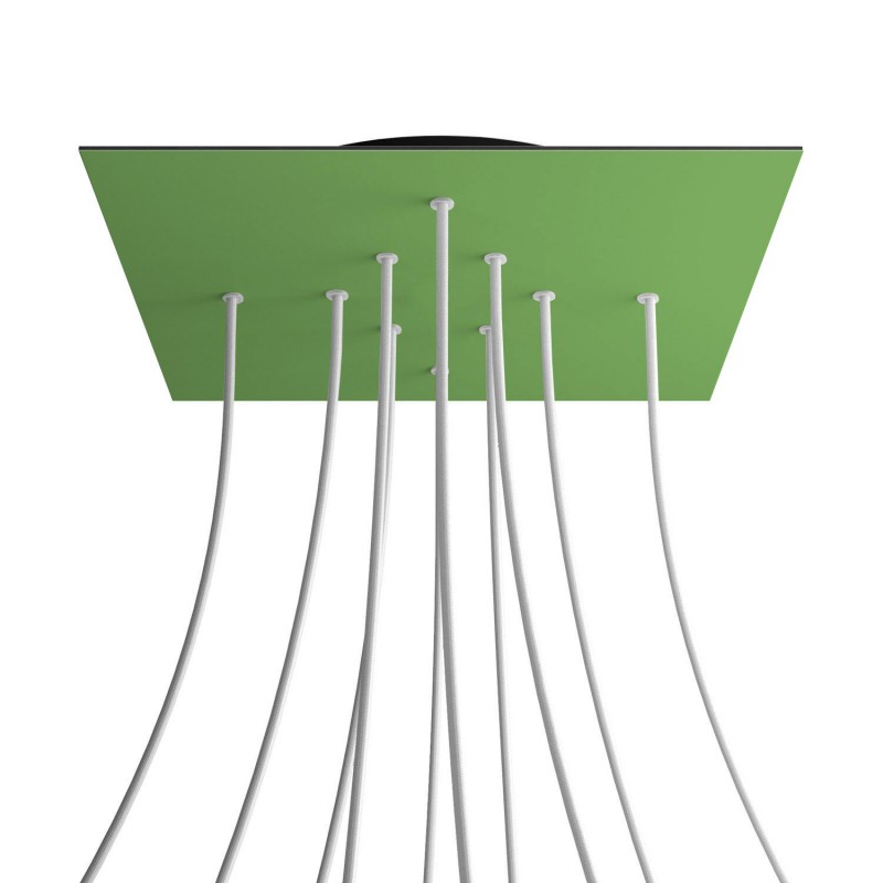 Levně creative cables Čtvercový stropní baldachýn ROSE ONE, 400 mm, 10 otvorů a 4 boční otvory Barva komponentu: Světle zelená, Barva montury: Černá
