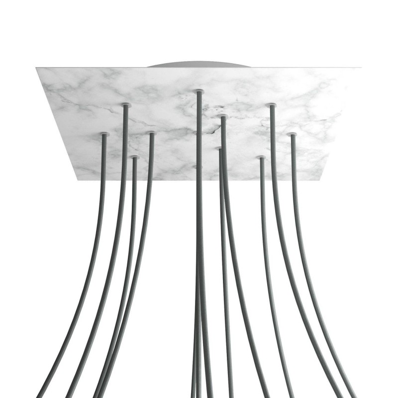 Levně creative cables Čtvercový stropní baldachýn ROSE ONE, 400 mm, 12 otvorů a 4 boční otvory Barva komponentu: Mramor carara, Barva montury: Bílá