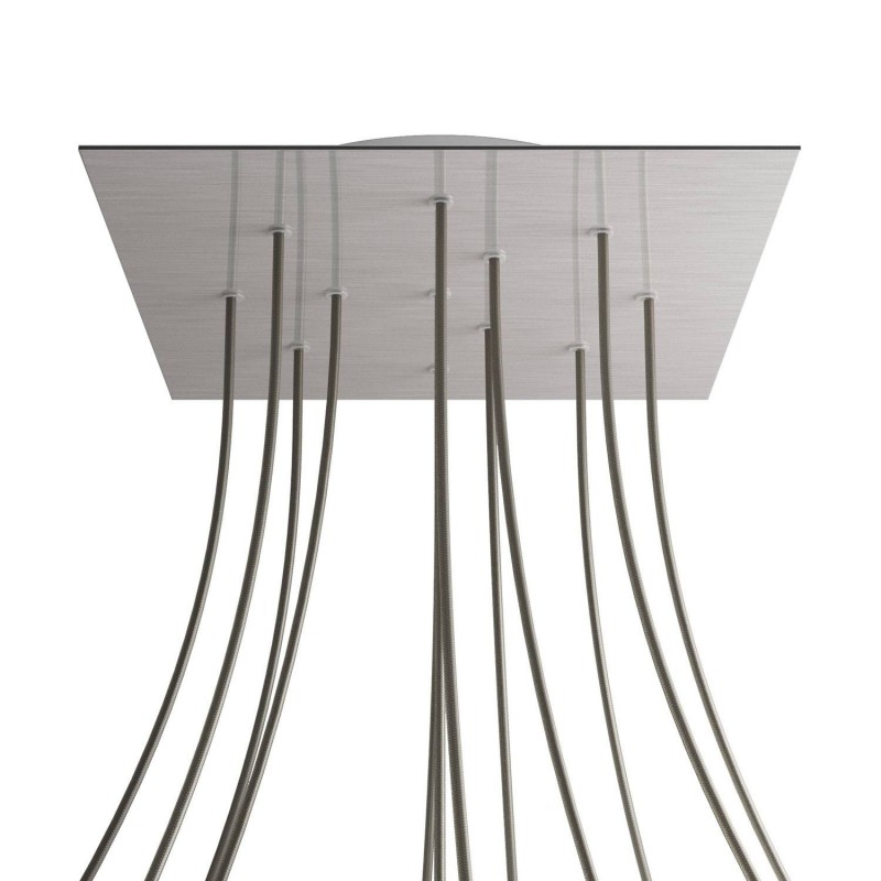 Levně creative cables Čtvercový stropní baldachýn ROSE ONE, 400 mm, 12 otvorů a 4 boční otvory Barva komponentu: Hladký ocelový dibond, Barva montury: Bílá