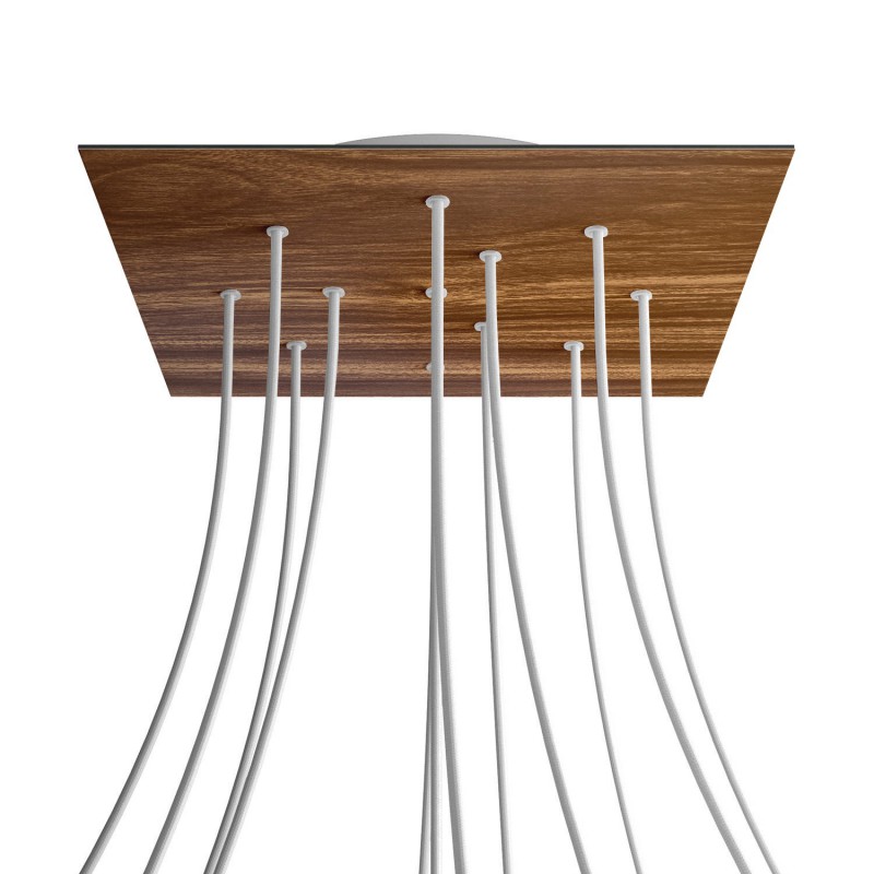 Levně creative cables Čtvercový stropní baldachýn ROSE ONE, 400 mm, 12 otvorů a 4 boční otvory Barva komponentu: Dřevo, Barva montury: Bílá