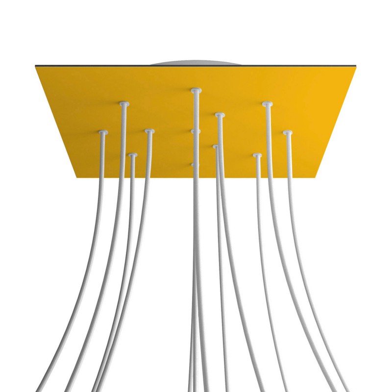 Levně creative cables Čtvercový stropní baldachýn ROSE ONE, 400 mm, 12 otvorů a 4 boční otvory Barva komponentu: Hořčicově žlutá, Barva montury: Bílá