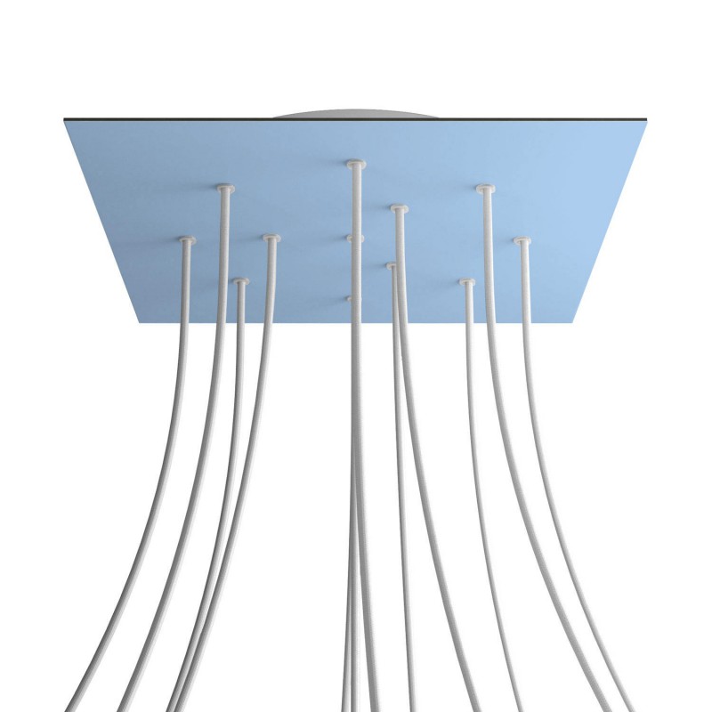 Levně creative cables Čtvercový stropní baldachýn ROSE ONE, 400 mm, 12 otvorů a 4 boční otvory Barva komponentu: Světle modrá, Barva montury: Bílá