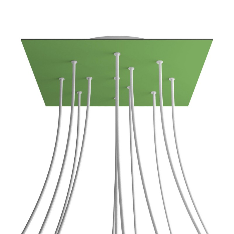 Levně creative cables Čtvercový stropní baldachýn ROSE ONE, 400 mm, 12 otvorů a 4 boční otvory Barva komponentu: Světle zelená, Barva montury: Bílá