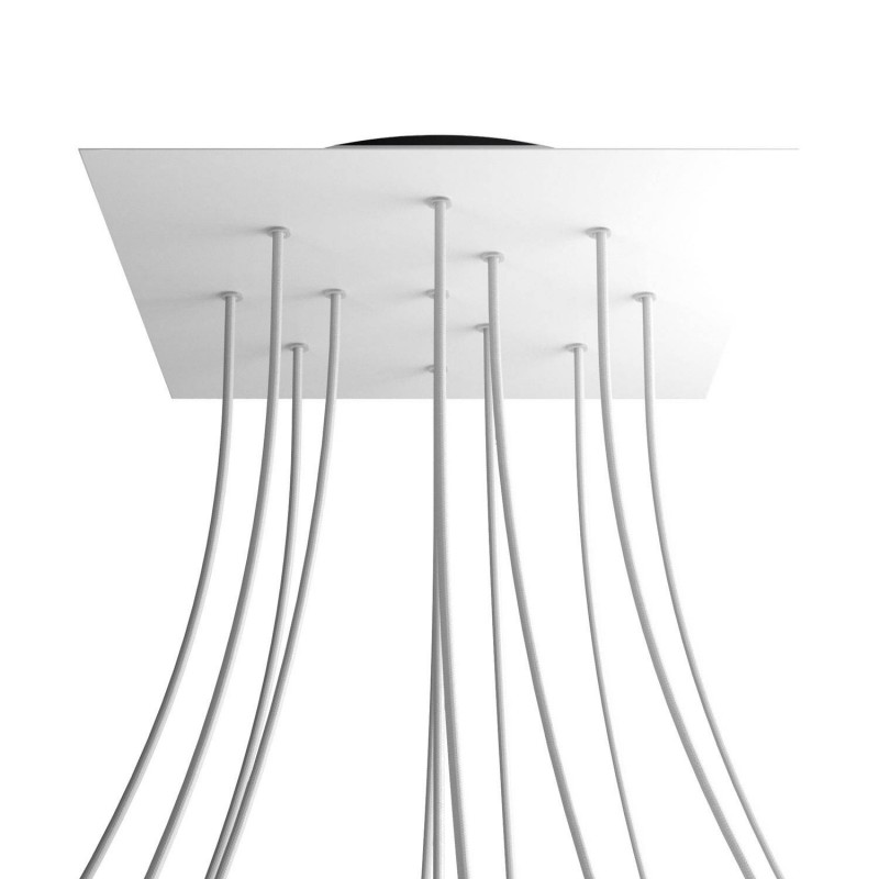 Levně creative cables Čtvercový stropní baldachýn ROSE ONE, 400 mm, 12 otvorů a 4 boční otvory Barva komponentu: Matná bílá, Barva montury: Černá