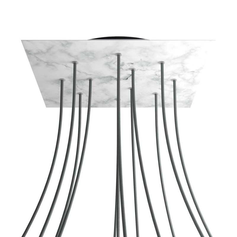 Levně creative cables Čtvercový stropní baldachýn ROSE ONE, 400 mm, 12 otvorů a 4 boční otvory Barva komponentu: Mramor carara, Barva montury: Černá