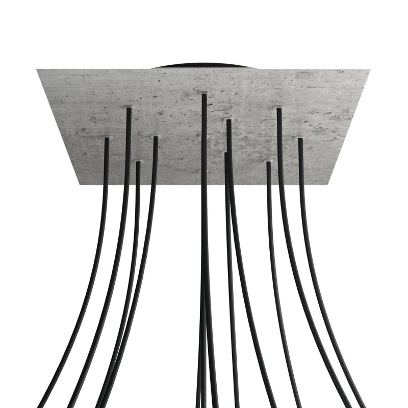 Levně creative cables Čtvercový stropní baldachýn ROSE ONE, 400 mm, 12 otvorů a 4 boční otvory Barva komponentu: Beton, Barva montury: Černá