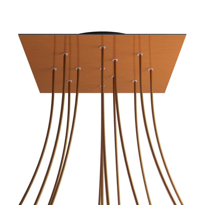 Levně creative cables Čtvercový stropní baldachýn ROSE ONE, 400 mm, 12 otvorů a 4 boční otvory Barva komponentu: Hladký měděný dibond, Barva montury: Černá