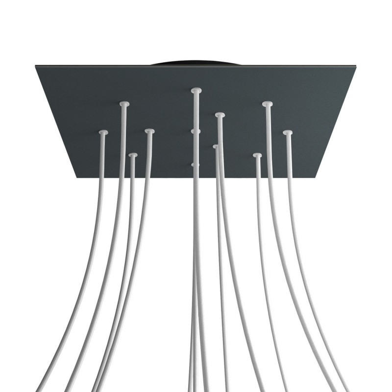 Levně creative cables Čtvercový stropní baldachýn ROSE ONE, 400 mm, 12 otvorů a 4 boční otvory Barva komponentu: Antracit, Barva montury: Černá